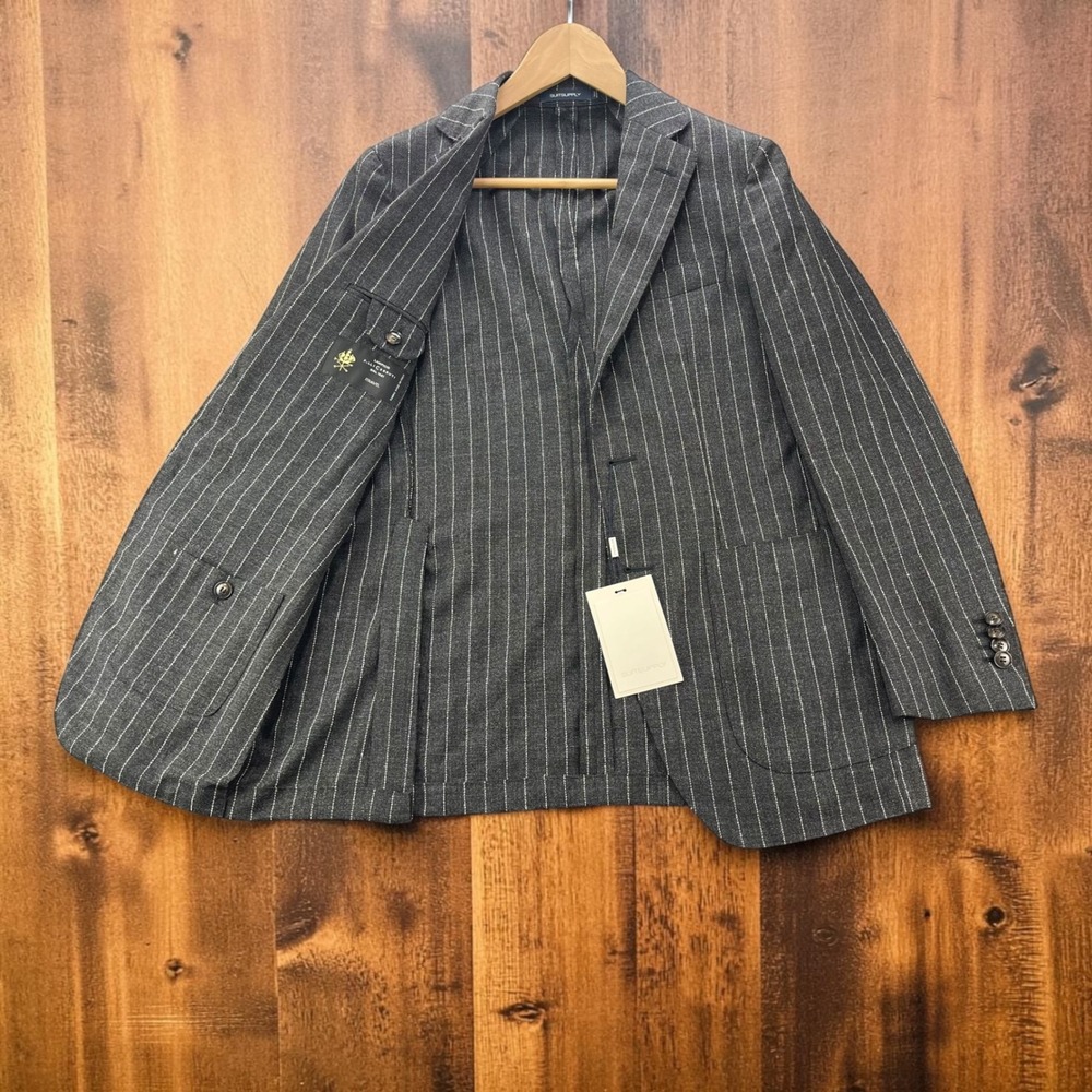 NEW Suitsupply Havana Slim Fit Grey Pinstripe Wool Blazer iTravel Cerruti 34R 44